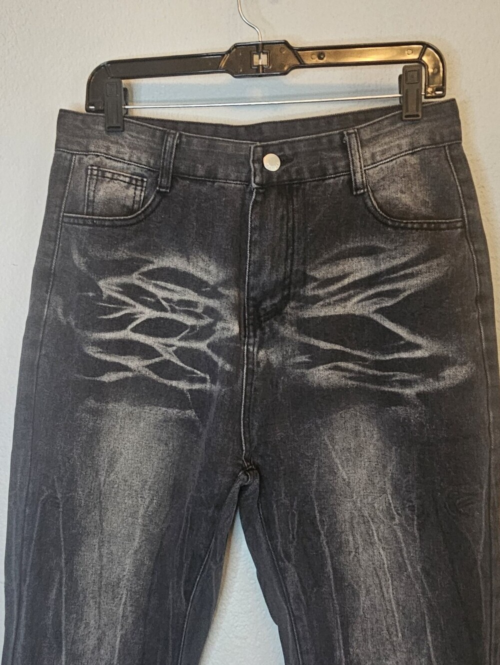 Washed Black Jeans Faded Whisker Detail Y2K Bootcut Flare Denim - Picture 3 of 7